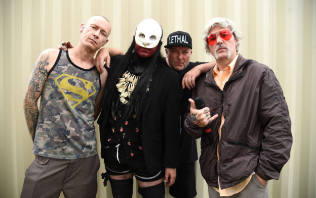 Sam Rivers, Wes Borland, DJ Lethal and Fred Durst of Limp Bizkit backstage at Lollapalooza 2021 at Grant Park on July 31, 2021 in Chicago, Illinois.